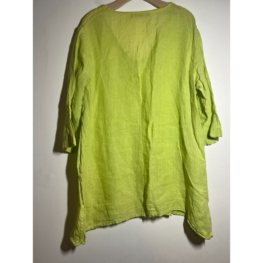 FLAX EUC Lime Green 3/4 Sleeve Pullover V-Neck Tunic Top Dress Lagenlook M/L - Picture 6 of 7